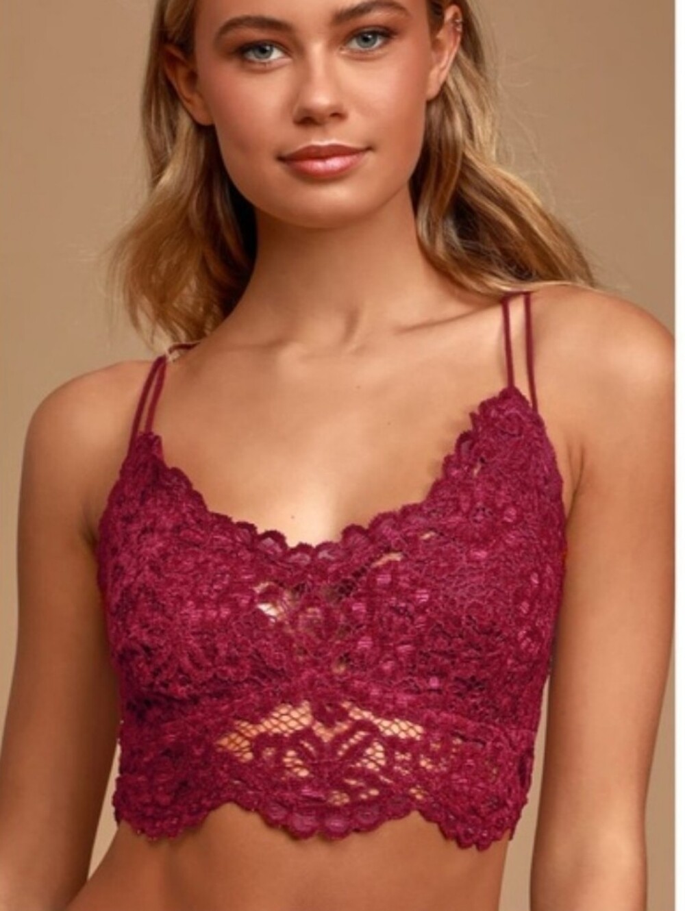 Free People Celine Magenta Lace Bralette Crop Top - Burgundy - Intimately